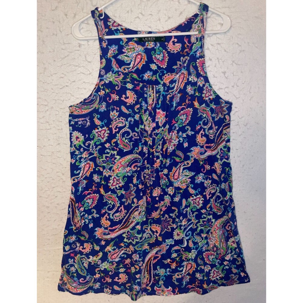 Ralph Lauren Womens Paisley Knit Lightweight Tank Dress Size M Blue Multicolor